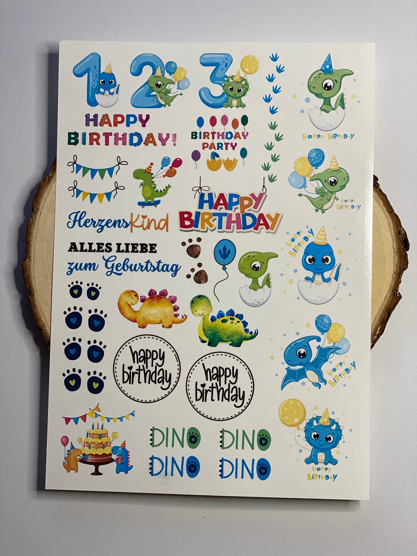 Dinosaurier Dino Kerzenfolie Kerzentattoos / Geburtstag Kindergeburtstag Party - Stickerbogen A4 DIY - MundS Design Shop
