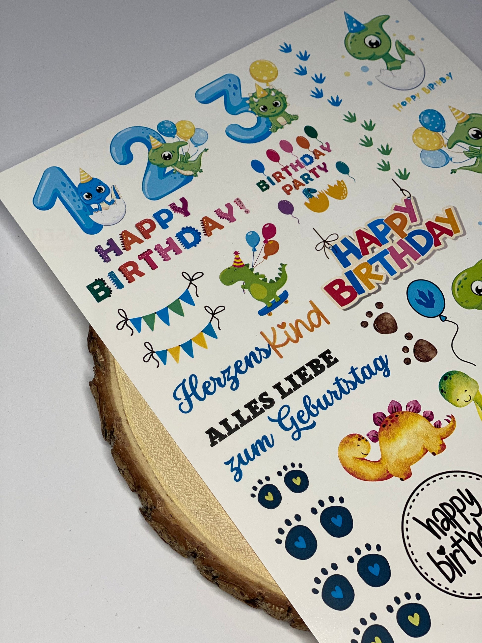Dinosaurier Dino Kerzenfolie Kerzentattoos / Geburtstag Kindergeburtstag Party - Stickerbogen A4 DIY - MundS Design Shop