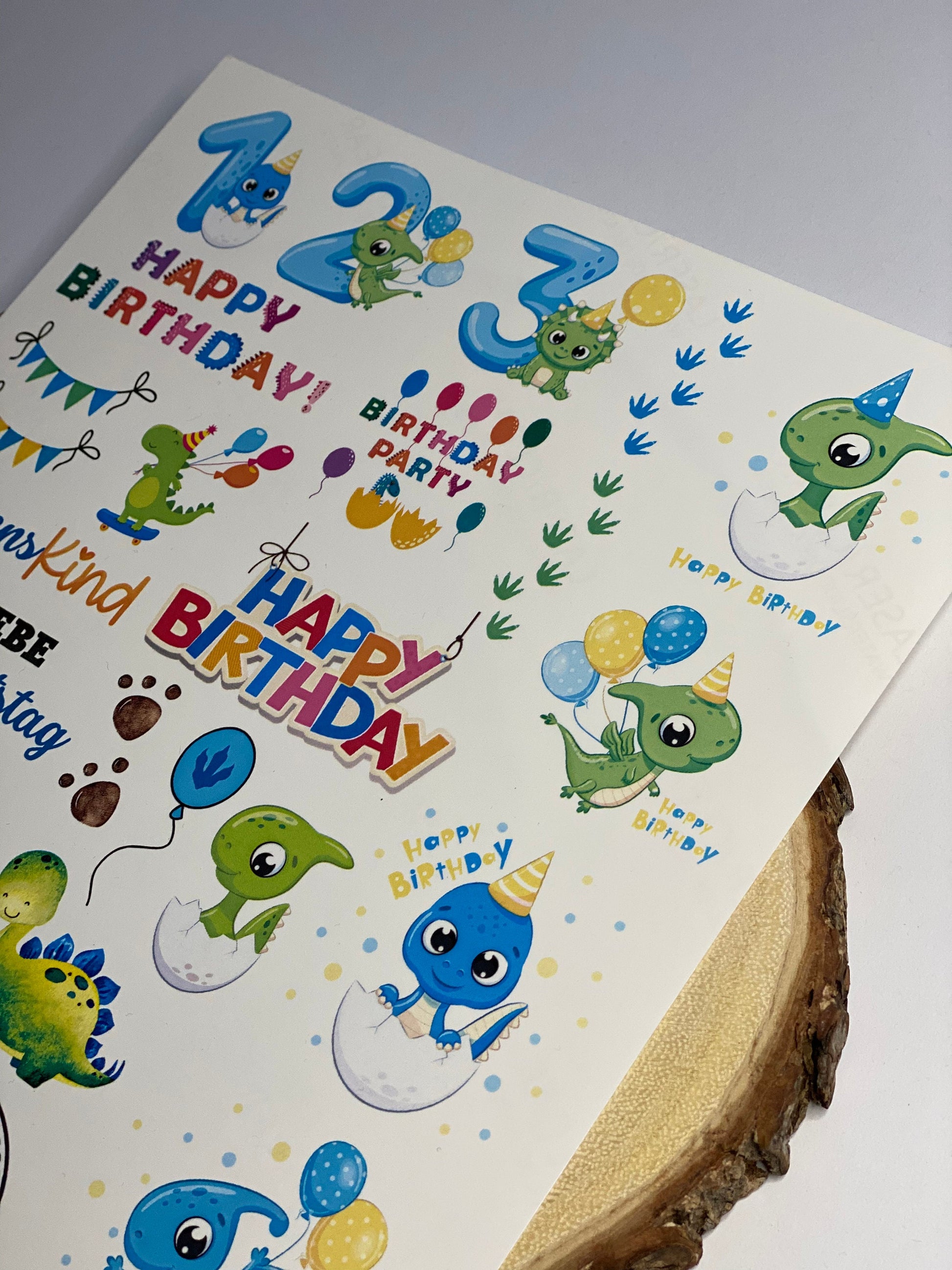 Dinosaurier Dino Kerzenfolie Kerzentattoos / Geburtstag Kindergeburtstag Party - Stickerbogen A4 DIY - MundS Design Shop