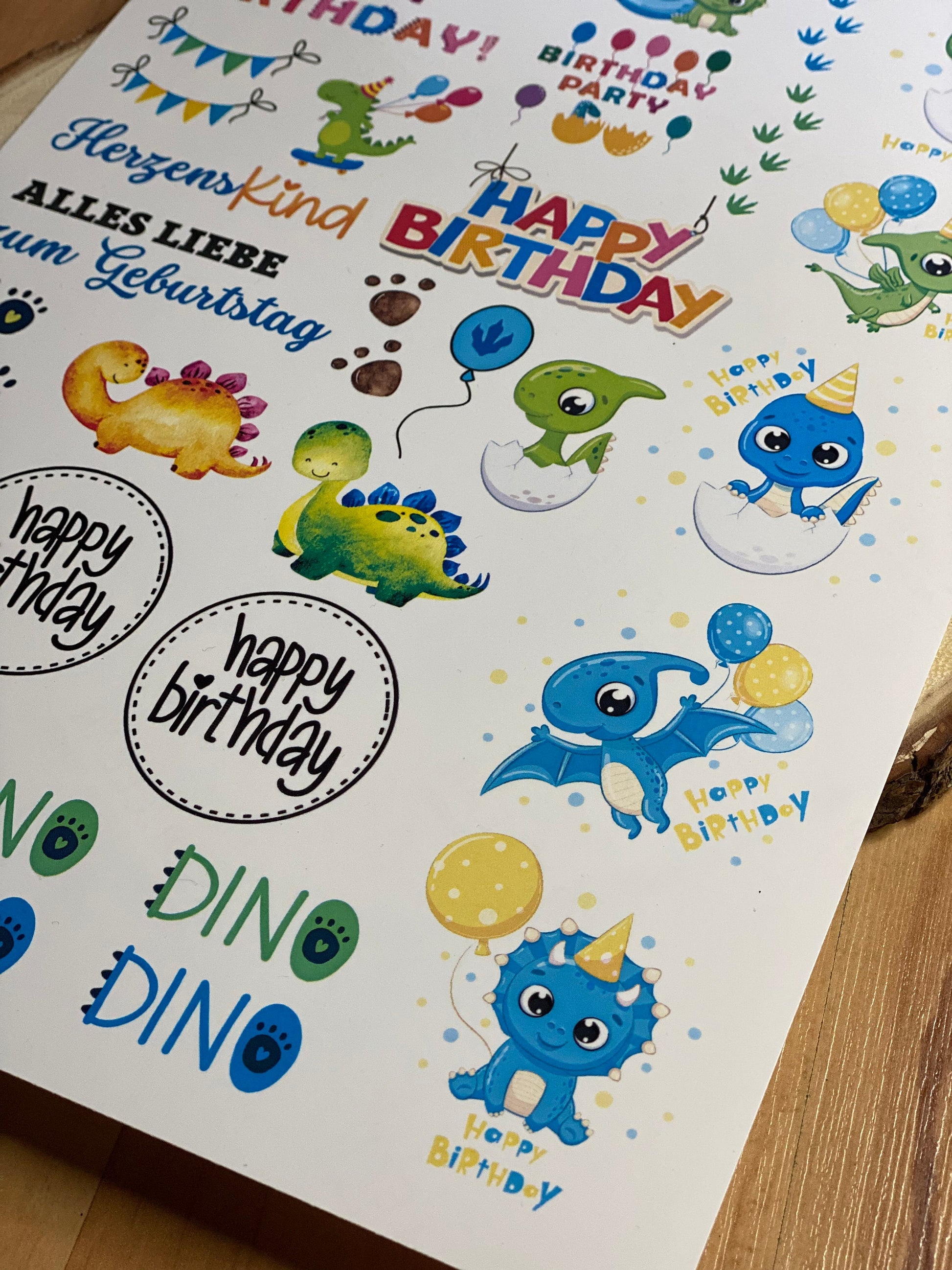 Dinosaurier Dino Kerzenfolie Kerzentattoos / Geburtstag Kindergeburtstag Party - Stickerbogen A4 DIY - MundS Design Shop