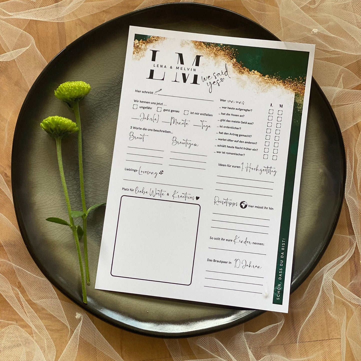 Gästebuchalternative zur Hochzeit, individuell personalisiert, Eyecatcher für die Tische | In Größe DIN A4 & A5 - MundS Design Shop