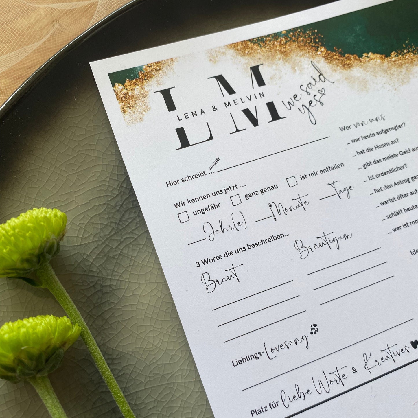 Gästebuchalternative zur Hochzeit, individuell personalisiert, Eyecatcher für die Tische | In Größe DIN A4 & A5 - MundS Design Shop