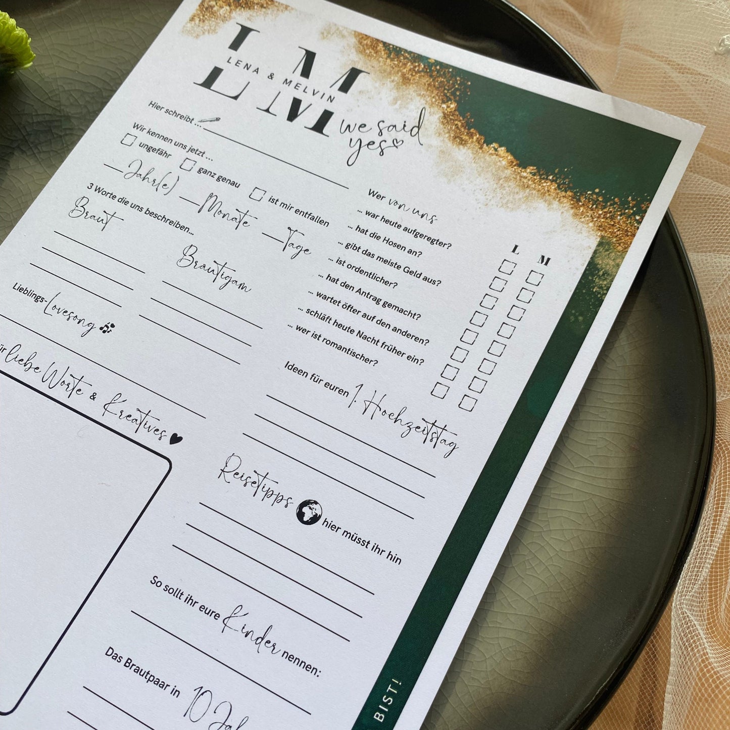 Gästebuchalternative zur Hochzeit, individuell personalisiert, Eyecatcher für die Tische | In Größe DIN A4 & A5 - MundS Design Shop