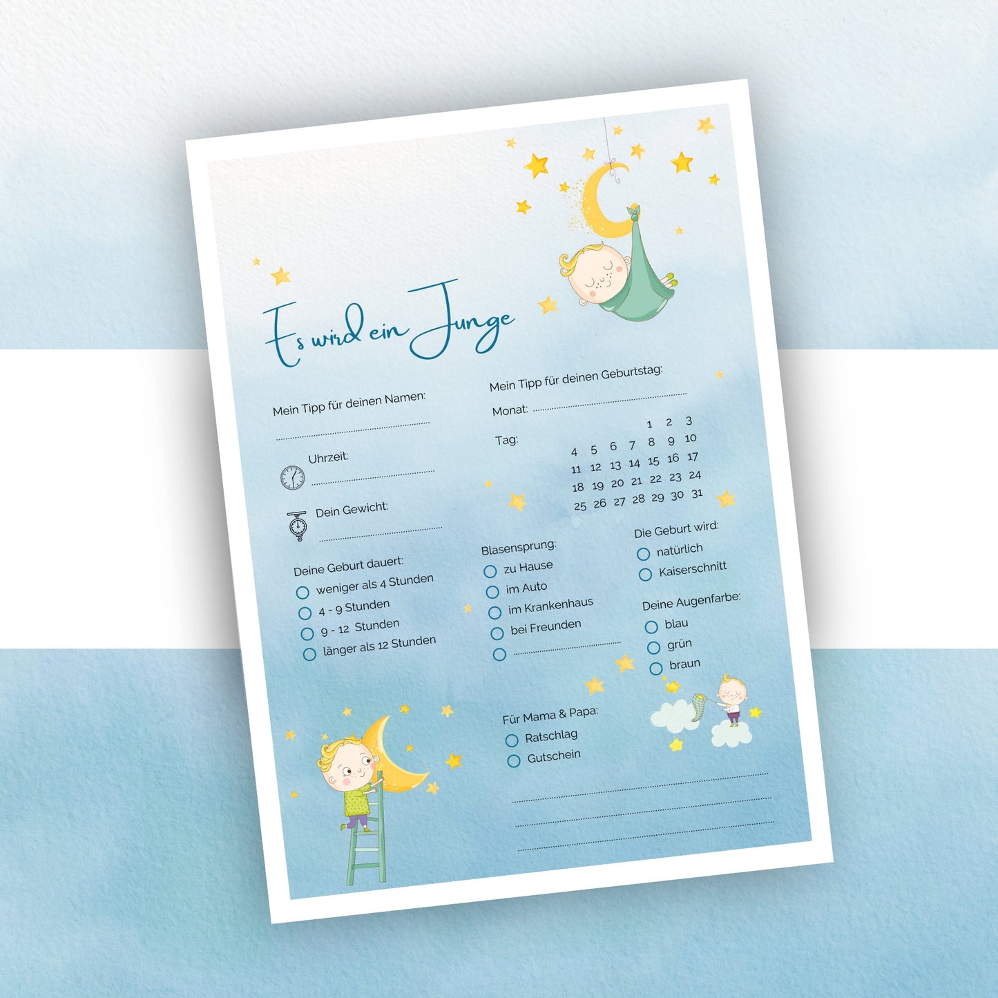 Tippkarten für die Babyparty | Es wird ein Junge - MundS Design Shop