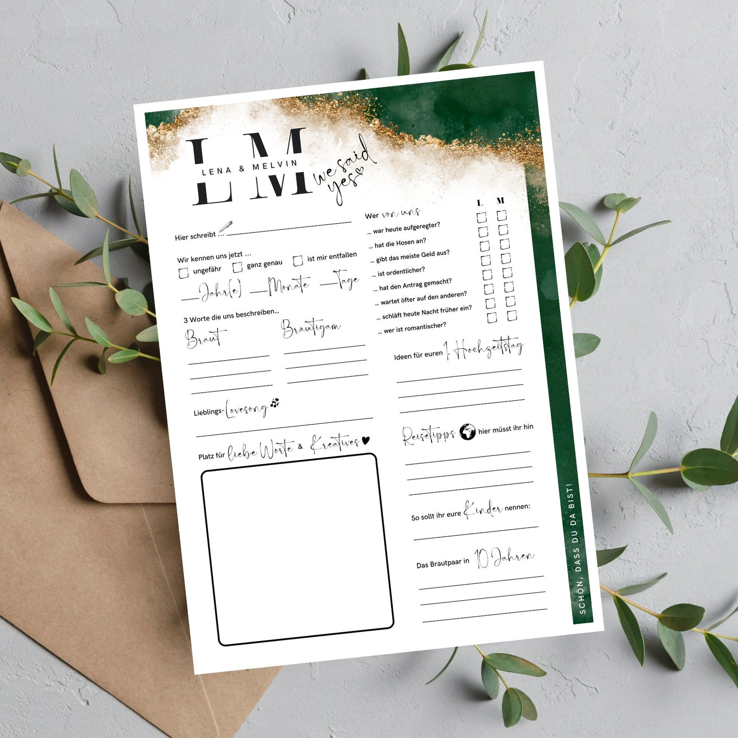 Gästebuchalternative zur Hochzeit, individuell personalisiert, Eyecatcher für die Tische | In Größe DIN A4 & A5 - MundS Design Shop