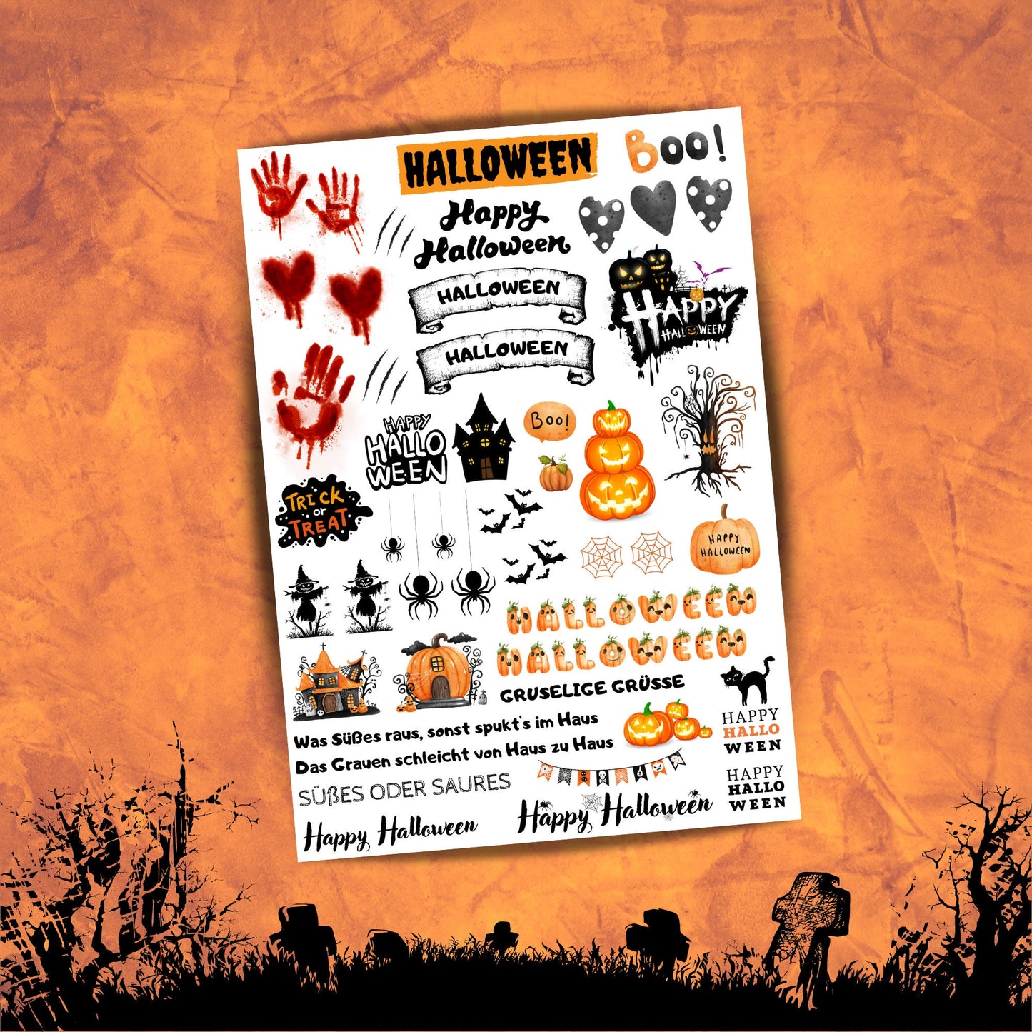 Halloween Kerzentattoo, Kerzenfolie, Kerzendeko, Halloweendekoration - Sticker - - MundS Design Shop