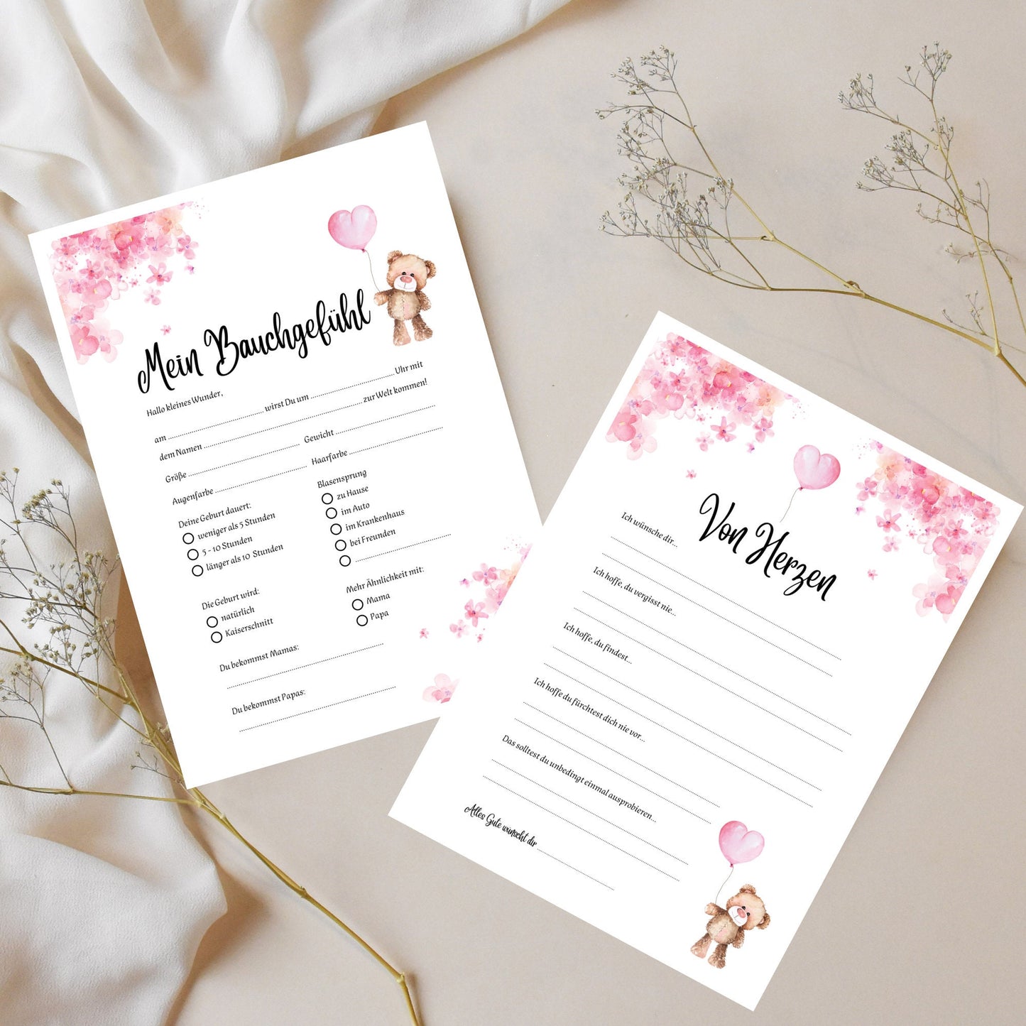Tippkarten für Babyparty | Motiv Teddybär mit Herzballon - MundS Design Shop