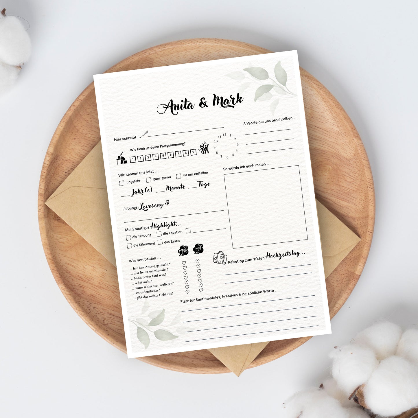 Gästebuchkarten Eukalyptus | personalisiert als Gästebuchalternative für die Hochzeit - MundS Design Shop
