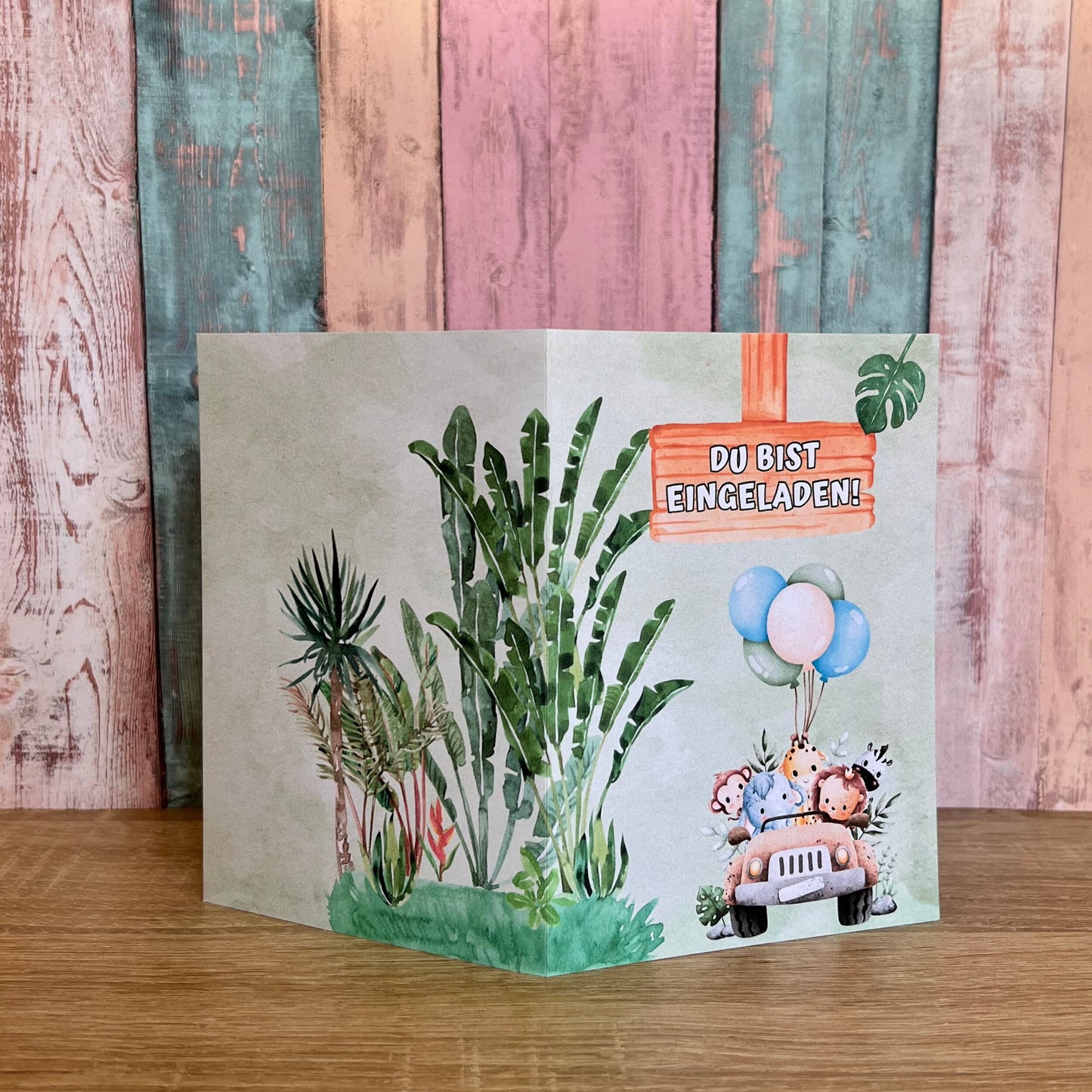 Einladungskarte als Klappkarte für Kindergeburtstag | Motiv Safari/Tiere - MundS Design Shop