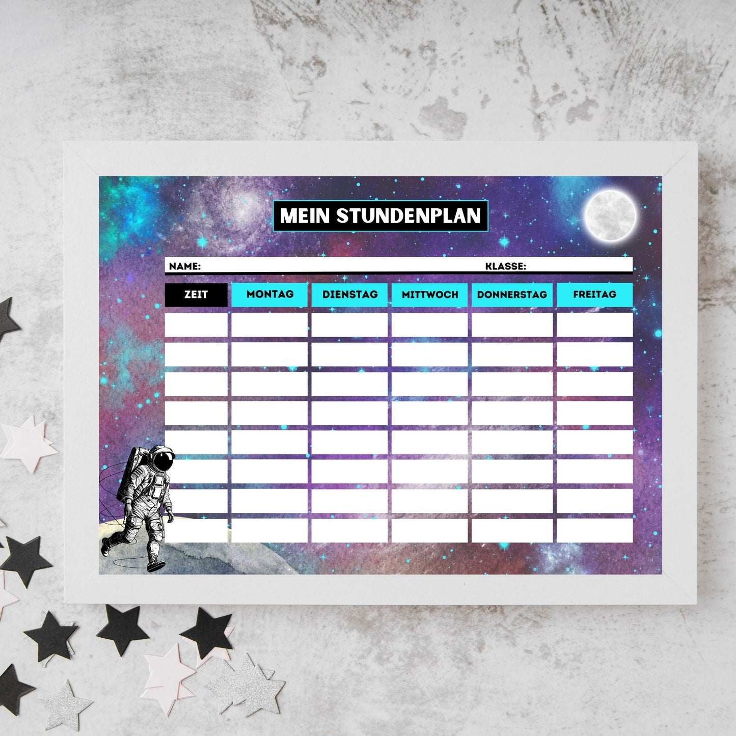 Stundenplan "Astronaut/Weltall" für die Grundschule/Einschulung zum selber Ausdrucken - MundS Design Shop