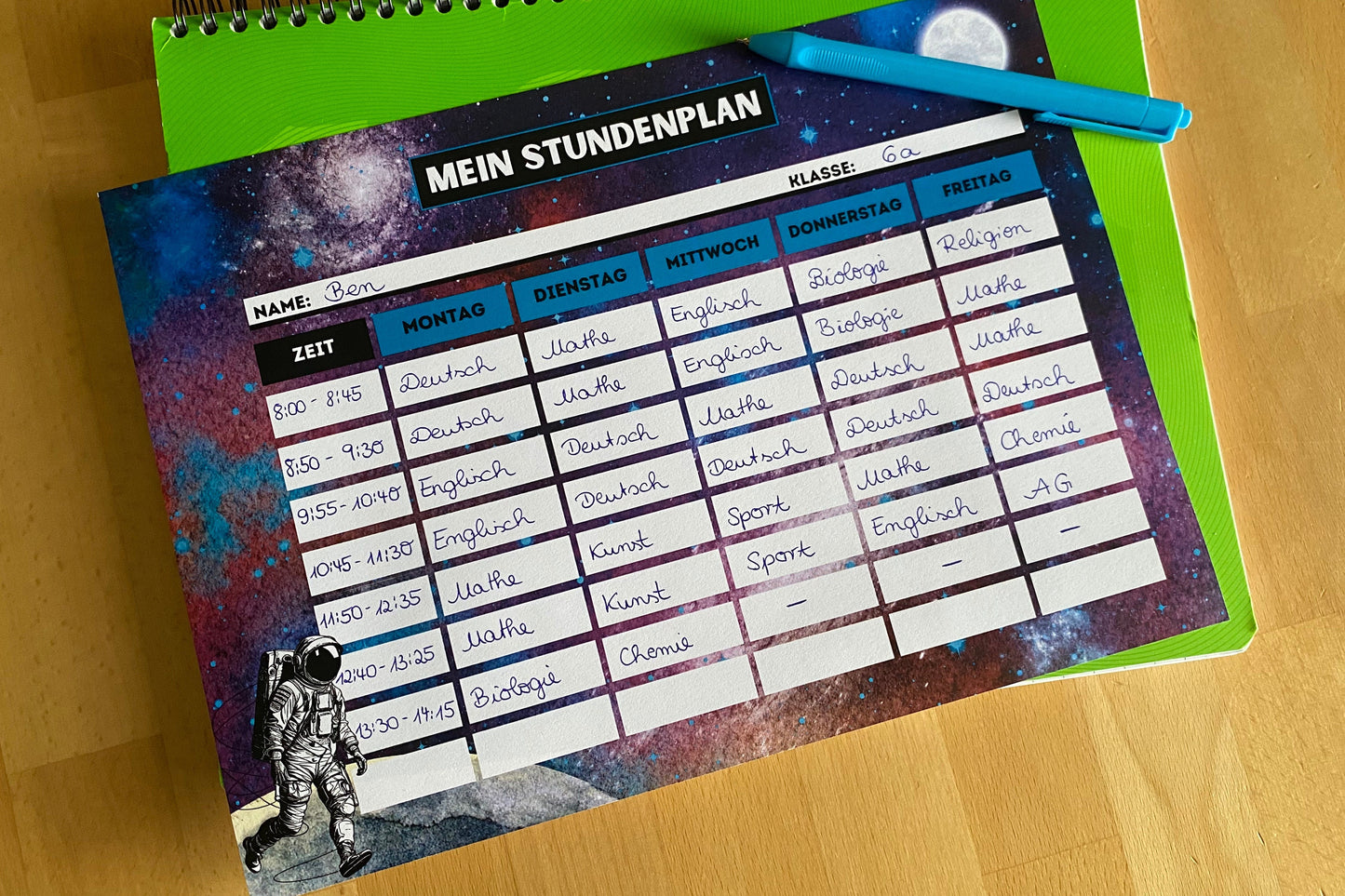 Stundenplan "Astronaut/Weltall" für die Grundschule/Einschulung zum selber Ausdrucken - MundS Design Shop