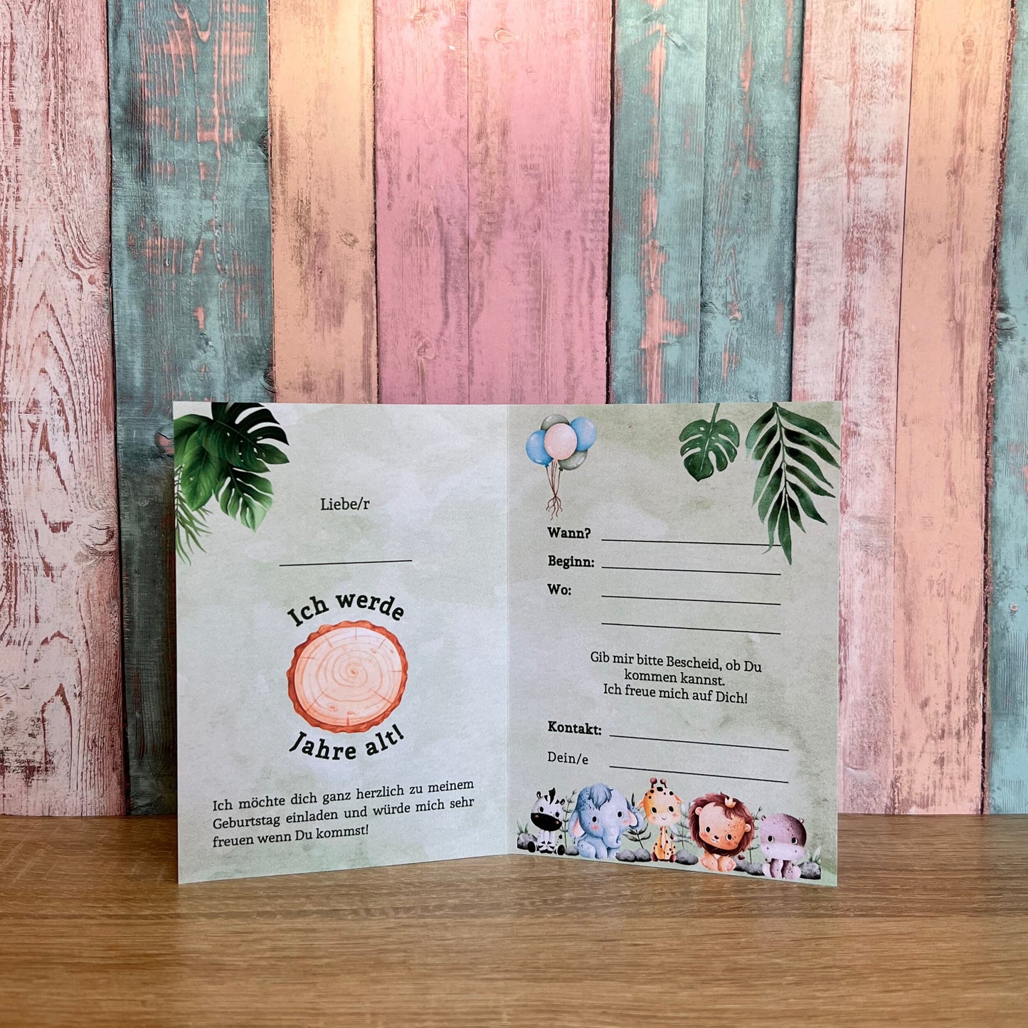 Einladungskarte als Klappkarte für Kindergeburtstag | Motiv Safari/Tiere - MundS Design Shop