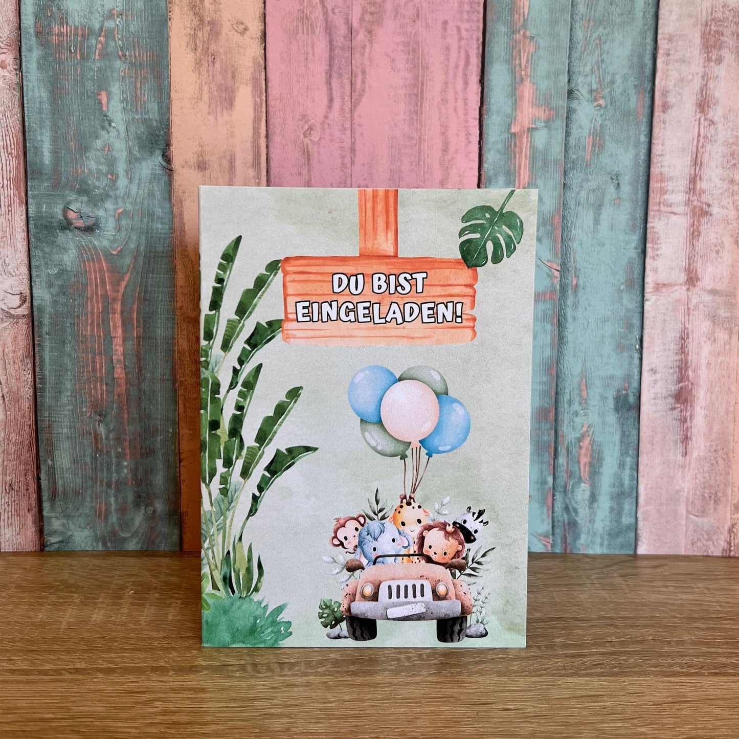 Einladungskarte als Klappkarte für Kindergeburtstag | Motiv Safari/Tiere - MundS Design Shop