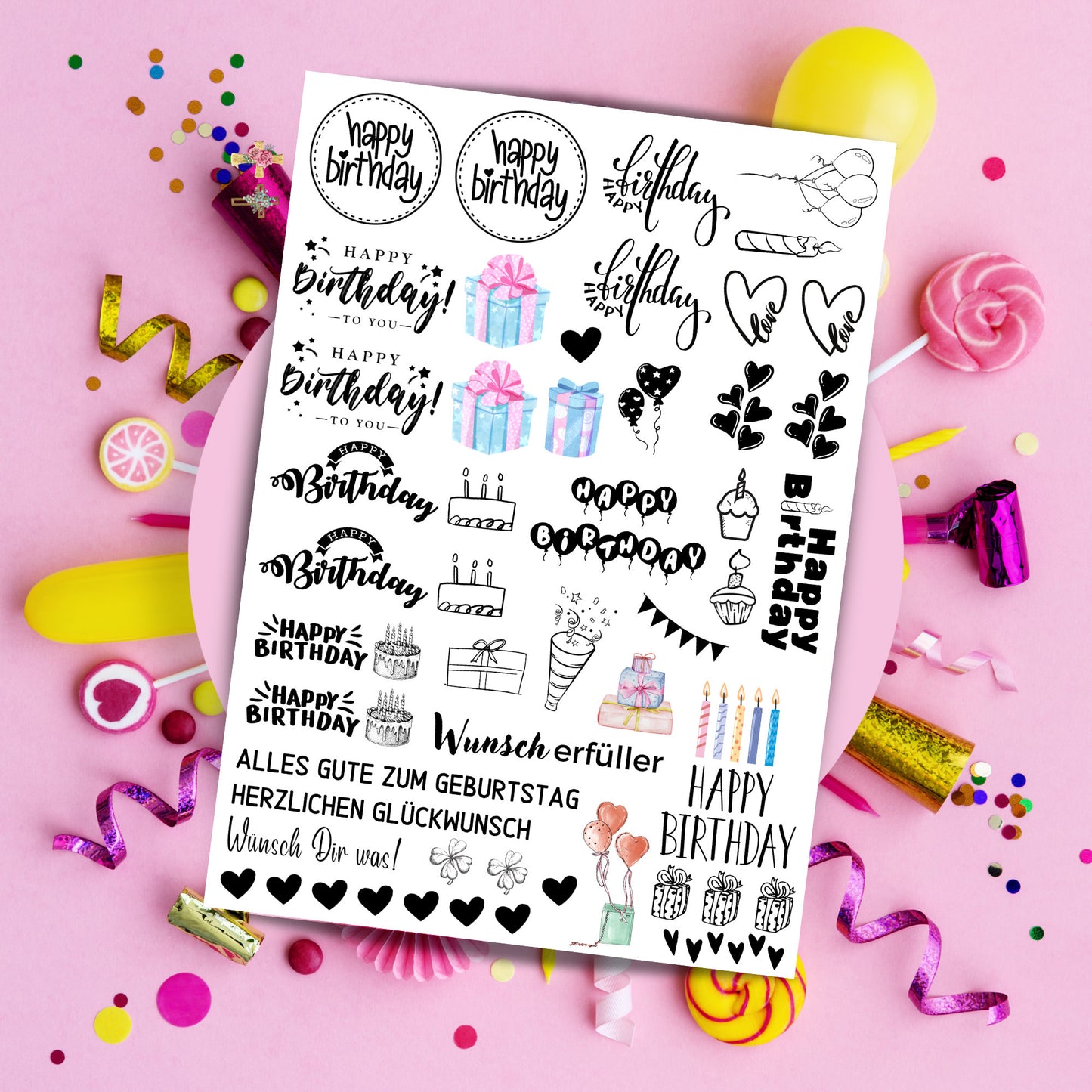 Kerzentattoos für den Geburtstag "Happy Birthday" | DIN A4 - MundS Design Shop