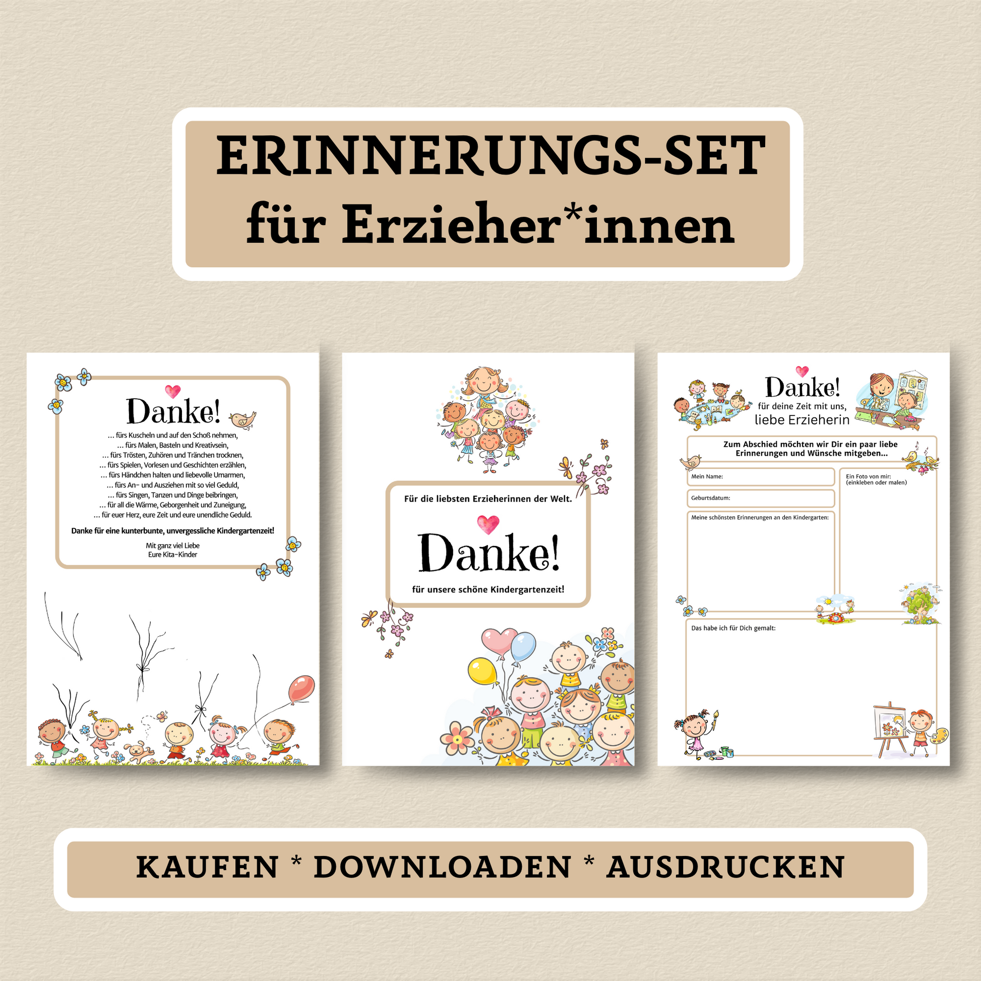 Abschiedsgeschenk für Erzieher:innen – liebevolles Erinnerungsalbum zum Ausfüllen & Ausdrucken - MundS Design Shop