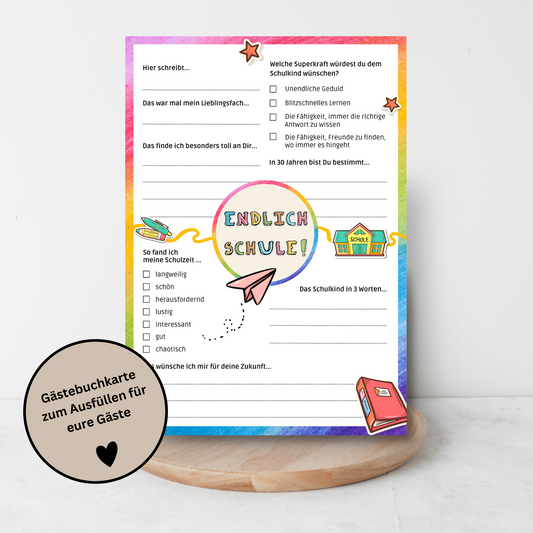 Gästebuchkarten für die Einschulung als Andenken / Erinnerungen - MundS Design Shop