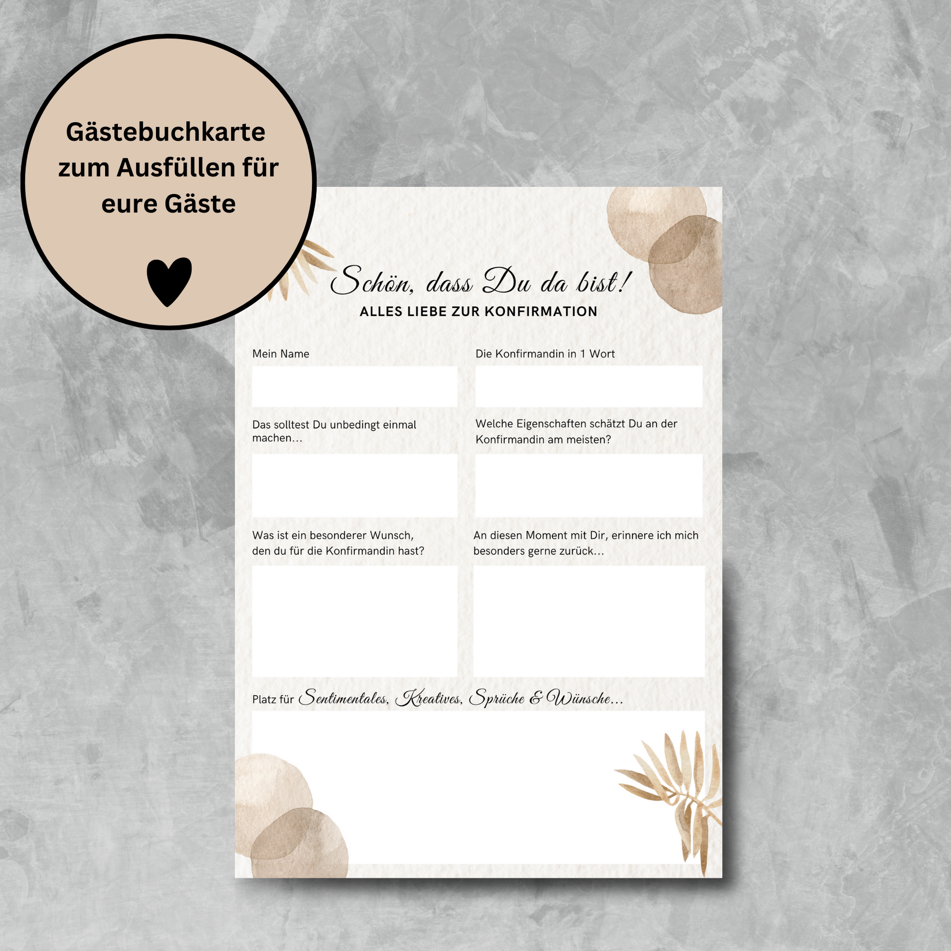 Gästebuchkarten BoHo-Stil für die Konfirmation, Kommunion oder Jugendweihe als Andenken / Erinnerungen - A5 - MundS Design Shop