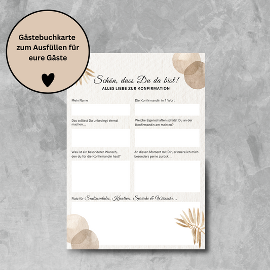 Gästebuchkarten BoHo-Stil für die Konfirmation, Kommunion oder Jugendweihe als Andenken / Erinnerungen - A5 - MundS Design Shop