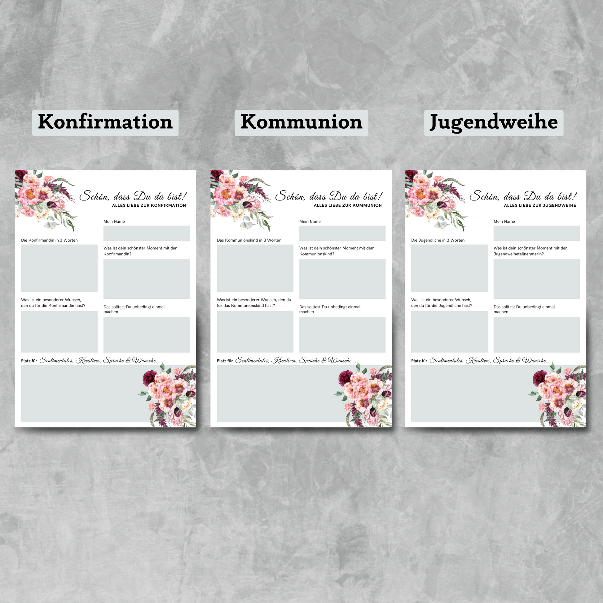 Gästebuchkarten Blumen-Stil für die Konfirmation, Kommunion oder Jugendweihe als Andenken / Erinnerungen - A5 - MundS Design Shop