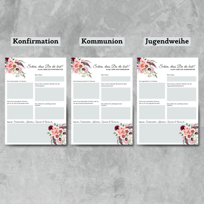 Gästebuchkarten Blumen-Stil für die Konfirmation, Kommunion oder Jugendweihe als Andenken / Erinnerungen - A5 - MundS Design Shop