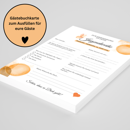 Gästebuchkarten orange für die Konfirmation, Kommunion oder Jugendweihe als Andenken / Erinnerungen - A5 - MundS Design Shop