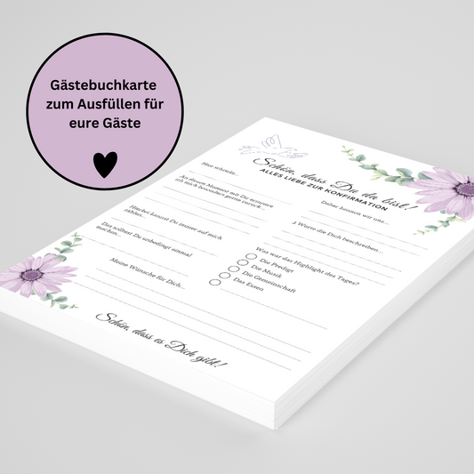 Gästebuchkarten blumig für die Konfirmation, Kommunion oder Jugendweihe als Andenken / Erinnerungen - A5 - MundS Design Shop