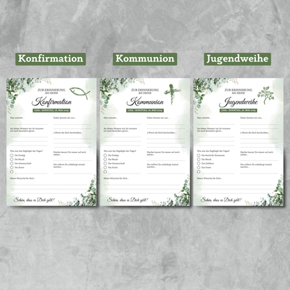 Gästebuchkarten für die Konfirmation, Kommunion oder Jugendweihe als Andenken / Erinnerungen - A5 - MundS Design Shop