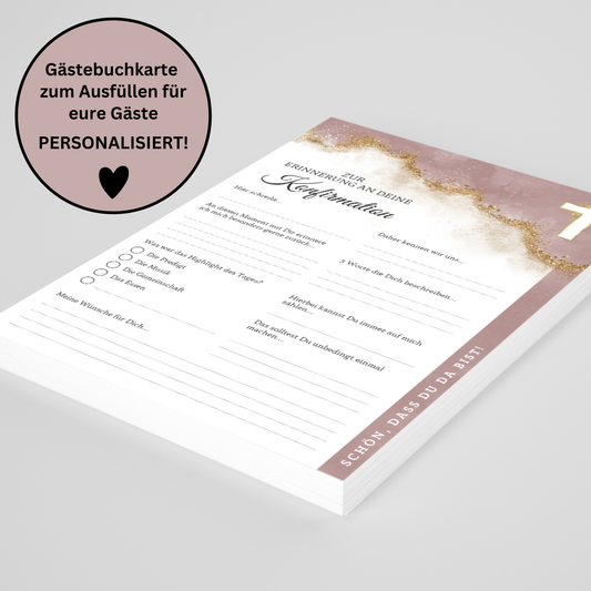 Gästebuchkarten Altrosa für die Konfirmation, Kommunion oder Jugendweihe als Andenken / Erinnerungen - A5 - MundS Design Shop
