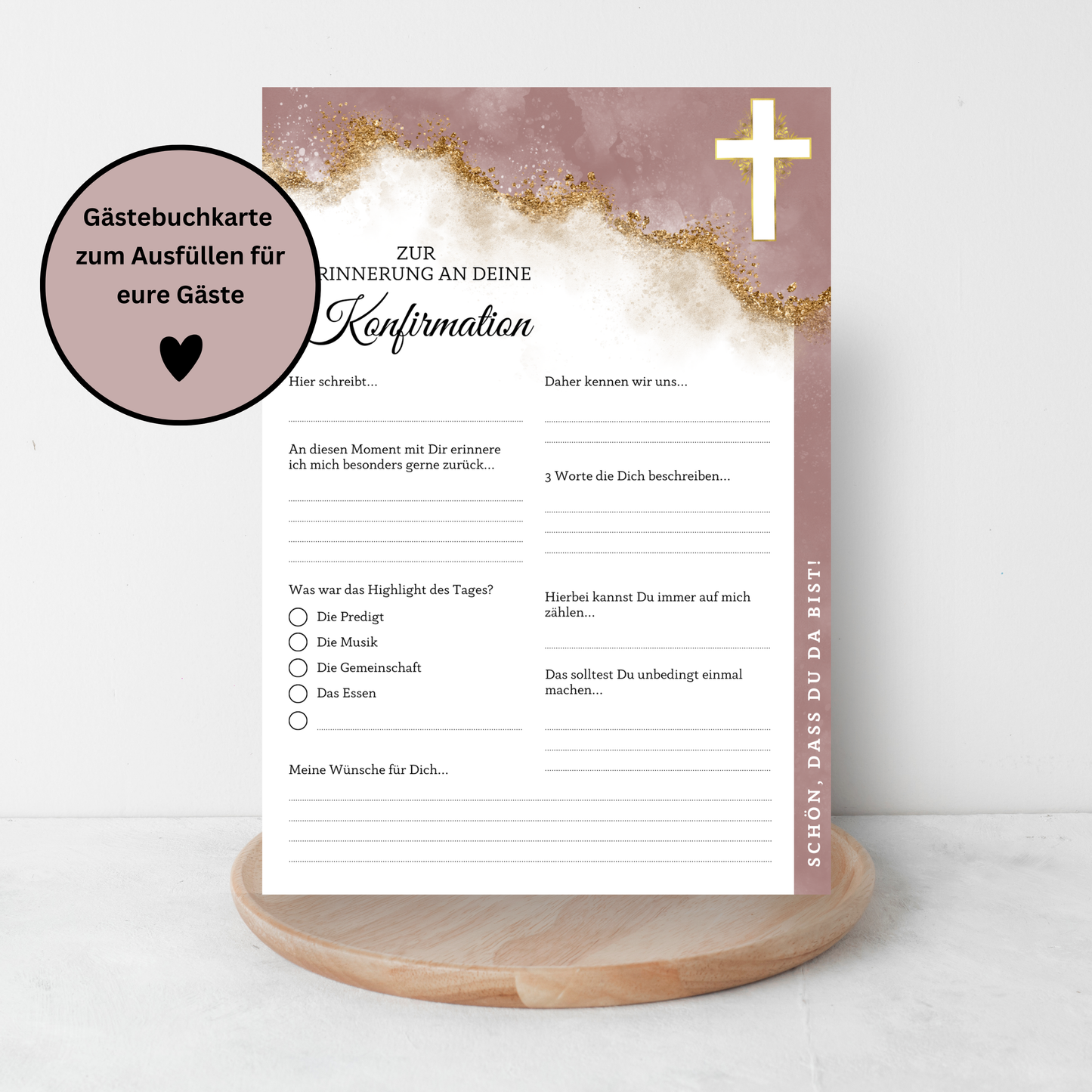 Sofortdownload: Gästebuchkarten Altrosa für die Konfirmation, Kommunion oder Jugendweihe als Andenken / Erinnerungen - A5 - MundS Design Shop
