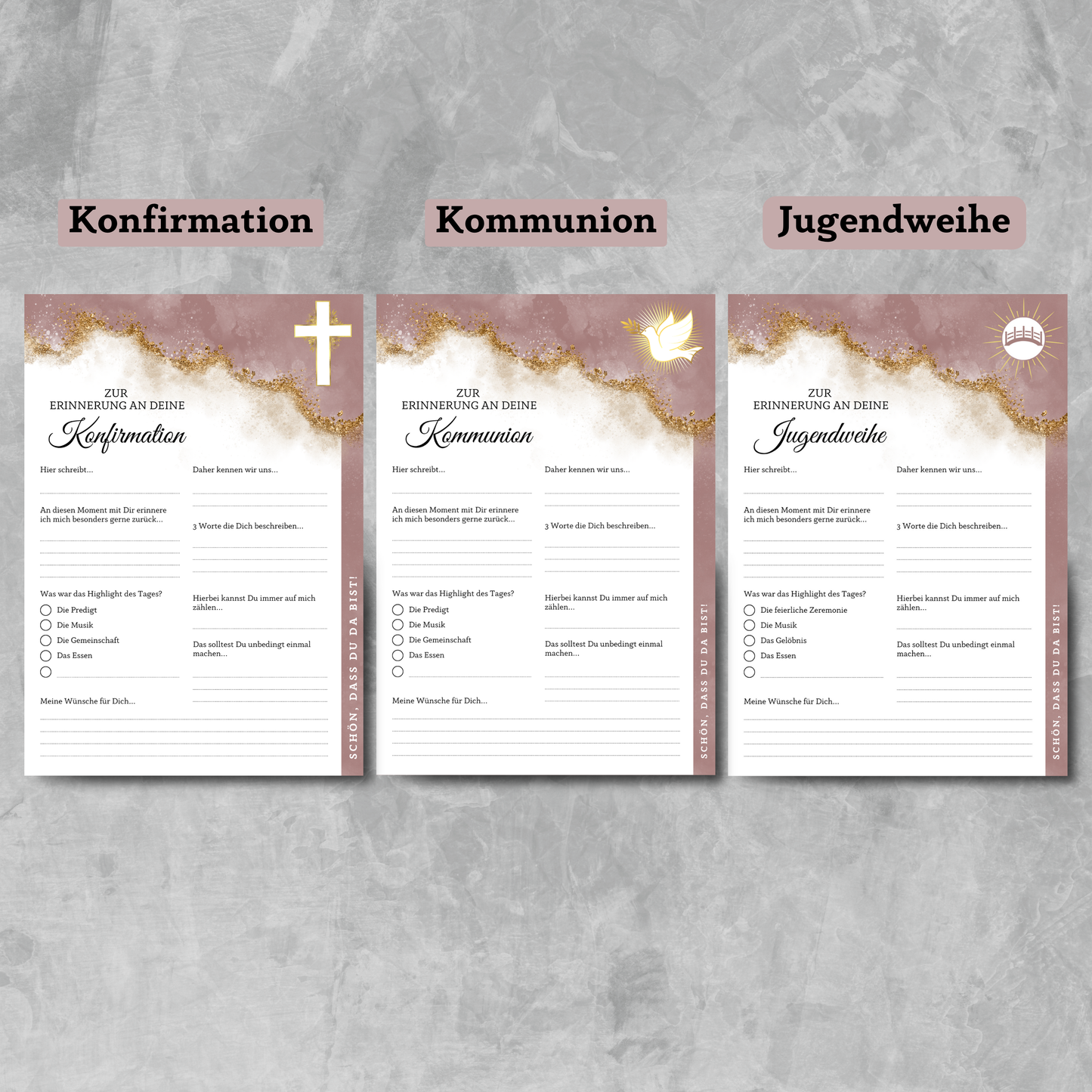 Sofortdownload: Gästebuchkarten Altrosa für die Konfirmation, Kommunion oder Jugendweihe als Andenken / Erinnerungen - A5 - MundS Design Shop