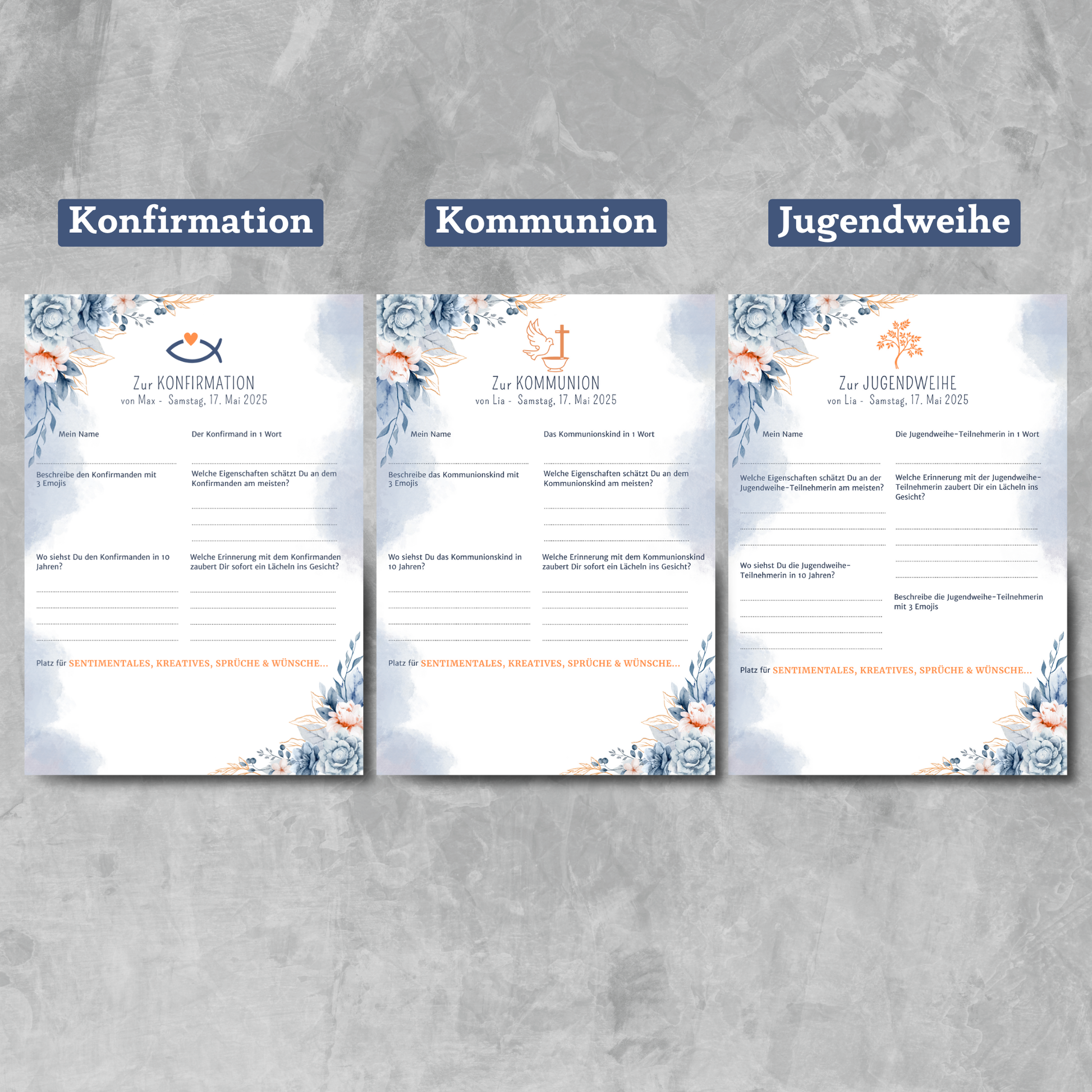 Individuelle Gästebuchkarten Konfirmation, Kommunion oder Jugendweihe  - Erinnerungen, die bleiben - MundS Design Shop