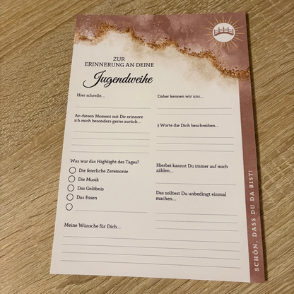 Gästebuchkarten Altrosa für die Konfirmation, Kommunion oder Jugendweihe als Andenken / Erinnerungen - A5 - MundS Design Shop