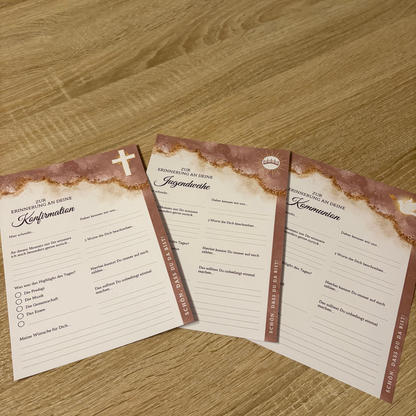 Gästebuchkarten Altrosa für die Konfirmation, Kommunion oder Jugendweihe als Andenken / Erinnerungen - A5 - MundS Design Shop