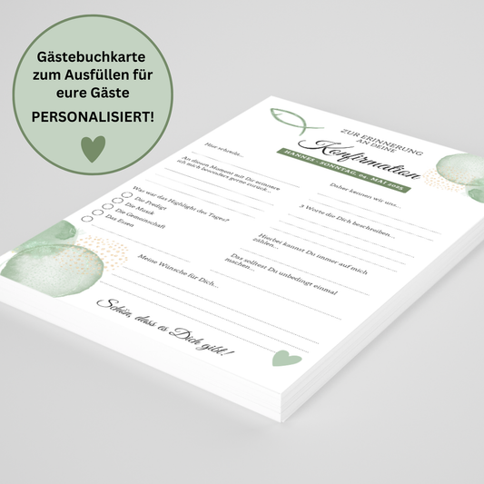 Gästebuchkarten grün 2 für die Konfirmation, Kommunion oder Jugendweihe als Andenken / Erinnerungen - A5 - MundS Design Shop