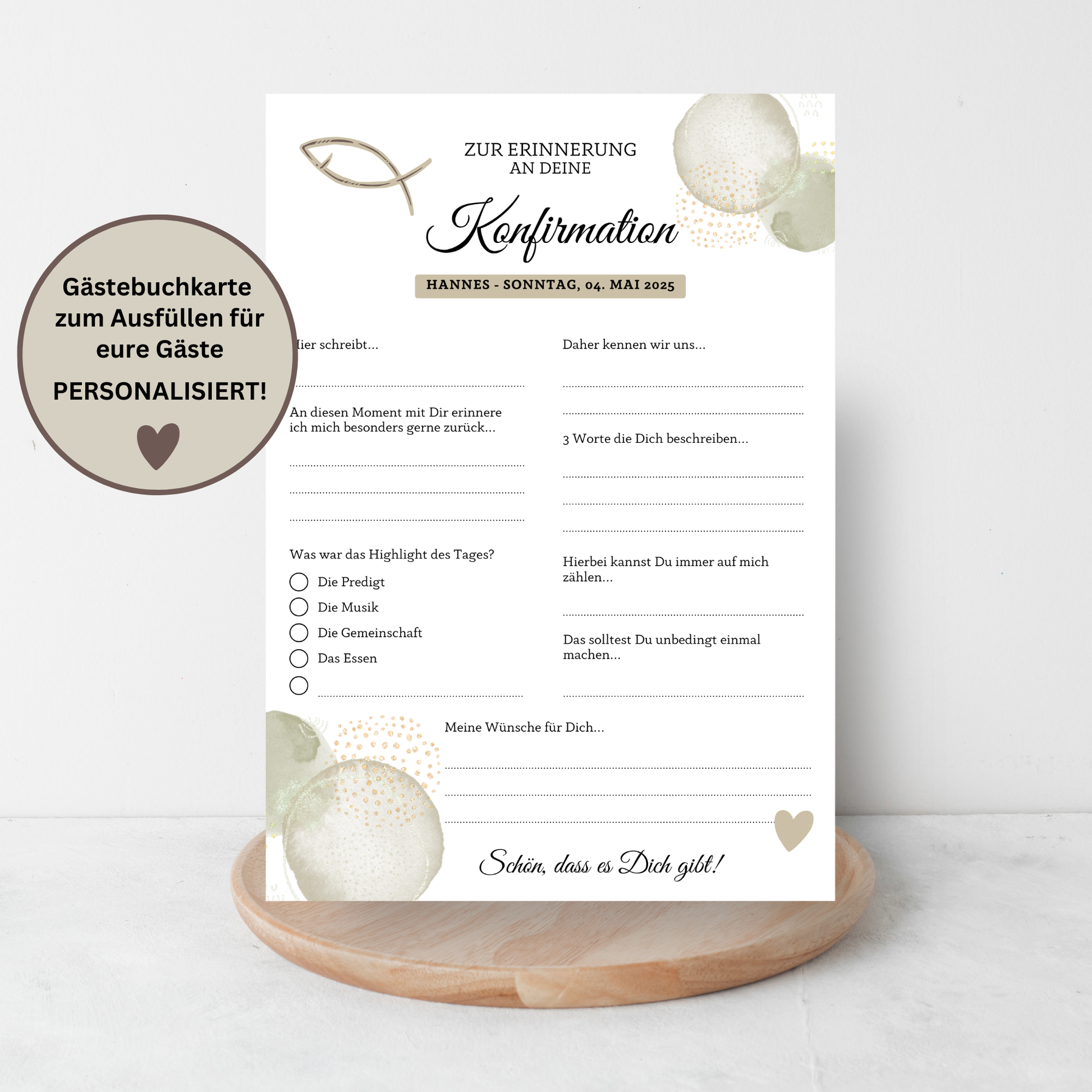 Gästebuchkarten beige für die Konfirmation, Kommunion oder Jugendweihe als Andenken / Erinnerungen - A5 - MundS Design Shop