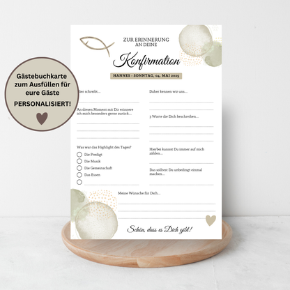 Gästebuchkarten beige für die Konfirmation, Kommunion oder Jugendweihe als Andenken / Erinnerungen - A5 - MundS Design Shop