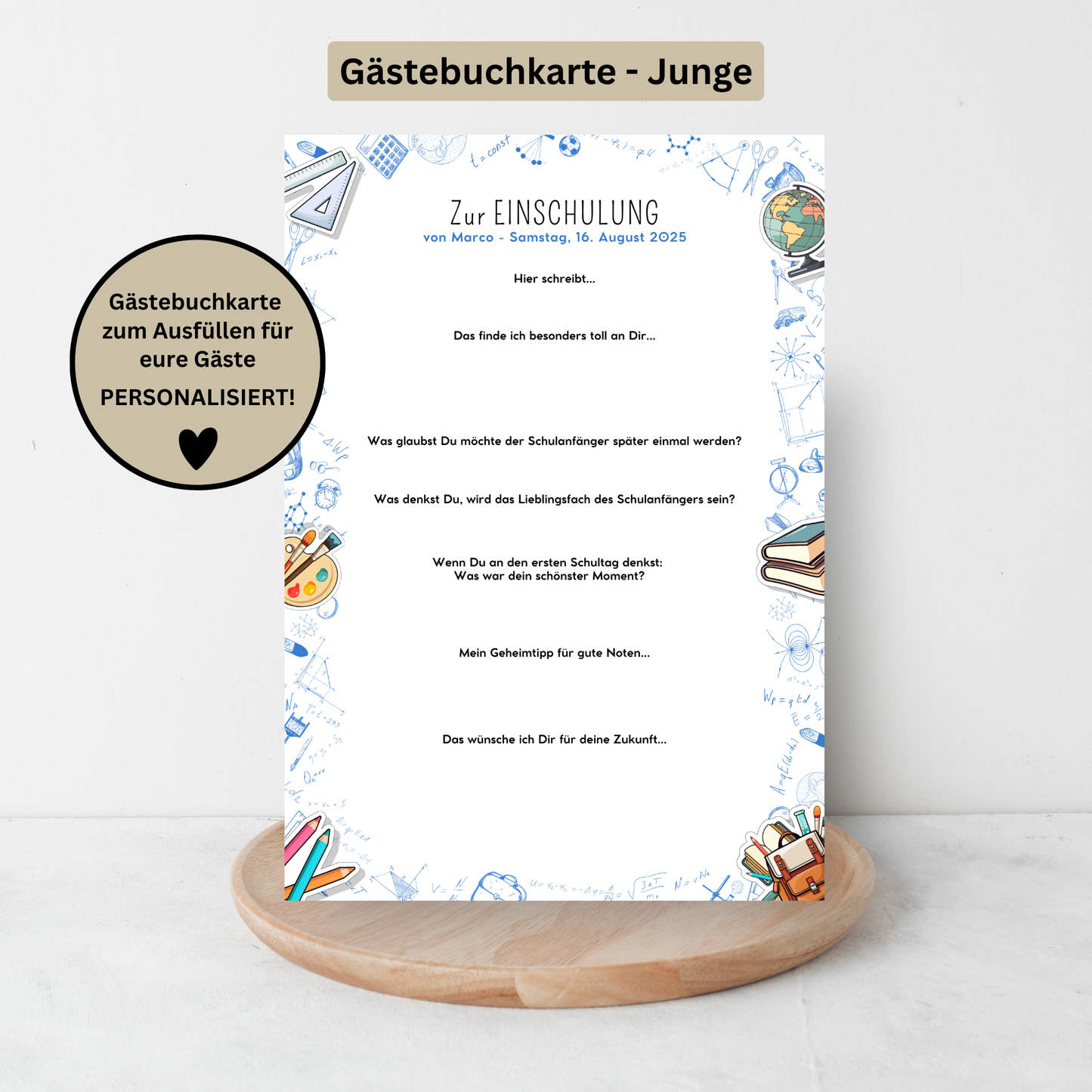 Personalisiertes Gästebuch zur Einschulung – Jungen & Mädchen - MundS Design Shop
