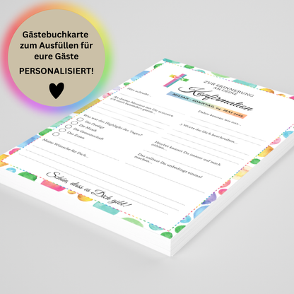 Bunte Gästebuchkarten für unvergessliche Feste – personalisiert und liebevoll gestaltet