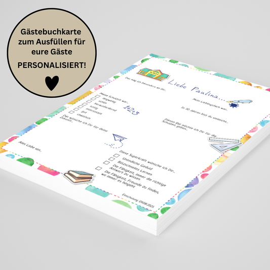 Ein einzigartiger Schulstart – festgehalten auf unserer bunten Gästebuchkarte zur Einschulung! - MundS Design Shop