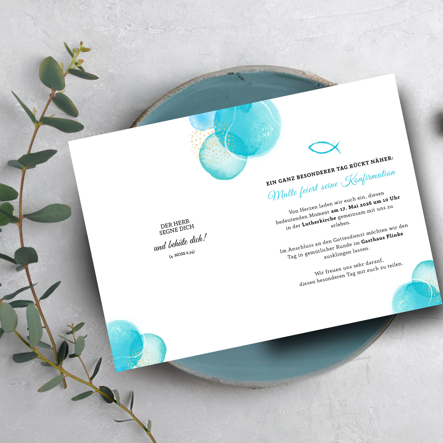 Personalisierte Einladungskarte zur Konfirmation, Kommunion, Jugendweihe, Firmung oder Taufe – A5 Klappkarte