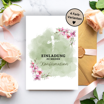 Personalisierte Einladungskarte zur Konfirmation | Kommunion, Firmung, Taufe & Jugendweihe | A5 Klappkarte | 300g Premiumkarton | 4 Farben