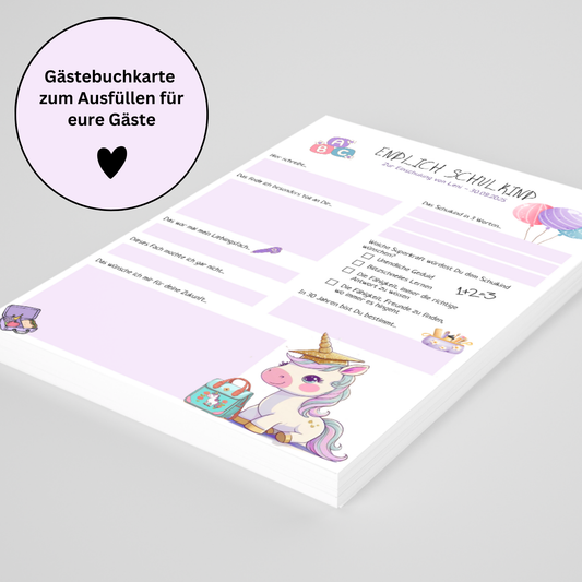 Zauberhafte Gästebuchkarten zur Einschulung – mit Einhorn-Design! - MundS Design Shop