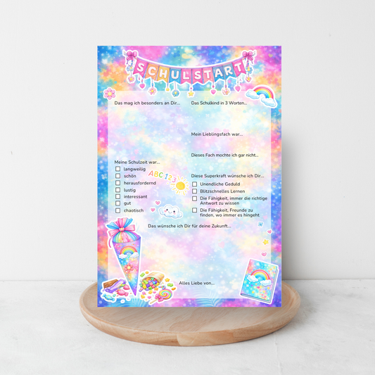Regenbogen Gästebuchkarten zur Einschulung – Schulstart A5 | 10–30 Stück | 200g oder 300g Papier - MundS Design Shop