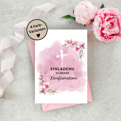 Personalisierte Einladungskarte zur Konfirmation | Kommunion, Firmung, Taufe & Jugendweihe | A5 Klappkarte | 300g Premiumkarton | 4 Farben