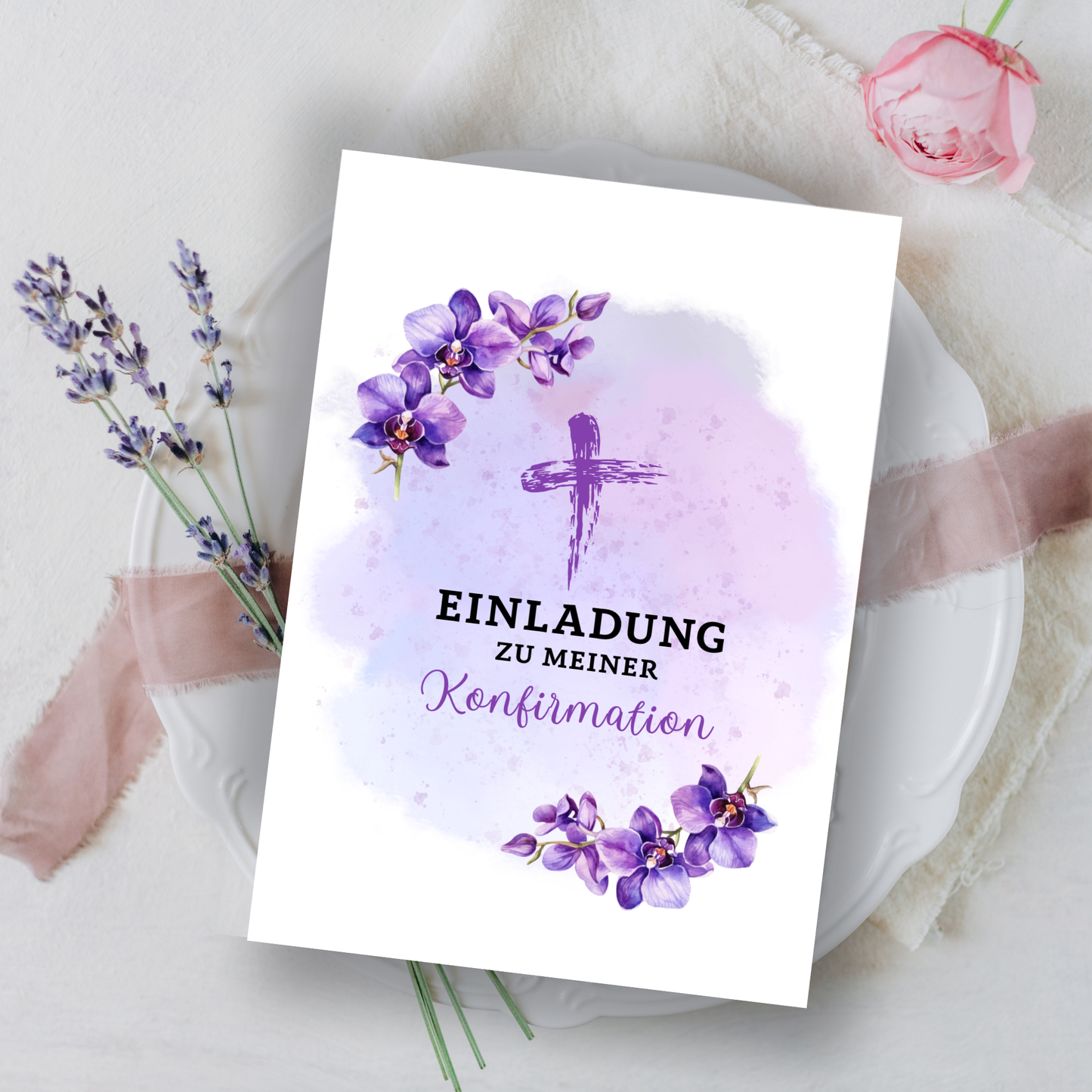 Personalisierte Einladungskarte zur Konfirmation | Kommunion, Firmung, Taufe & Jugendweihe | A5 Klappkarte | 300g Premiumkarton | 4 Farben