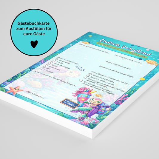Gästebuchkarten zur Einschulung im Unterwasser-Design – personalisiert mit Name & Datum - MundS Design Shop