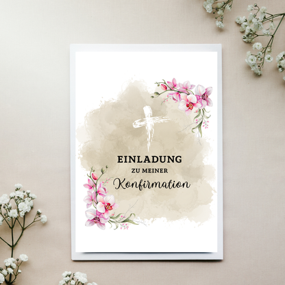 Personalisierte Einladungskarte zur Konfirmation | Kommunion, Firmung, Taufe & Jugendweihe | A5 Klappkarte | 300g Premiumkarton | 4 Farben