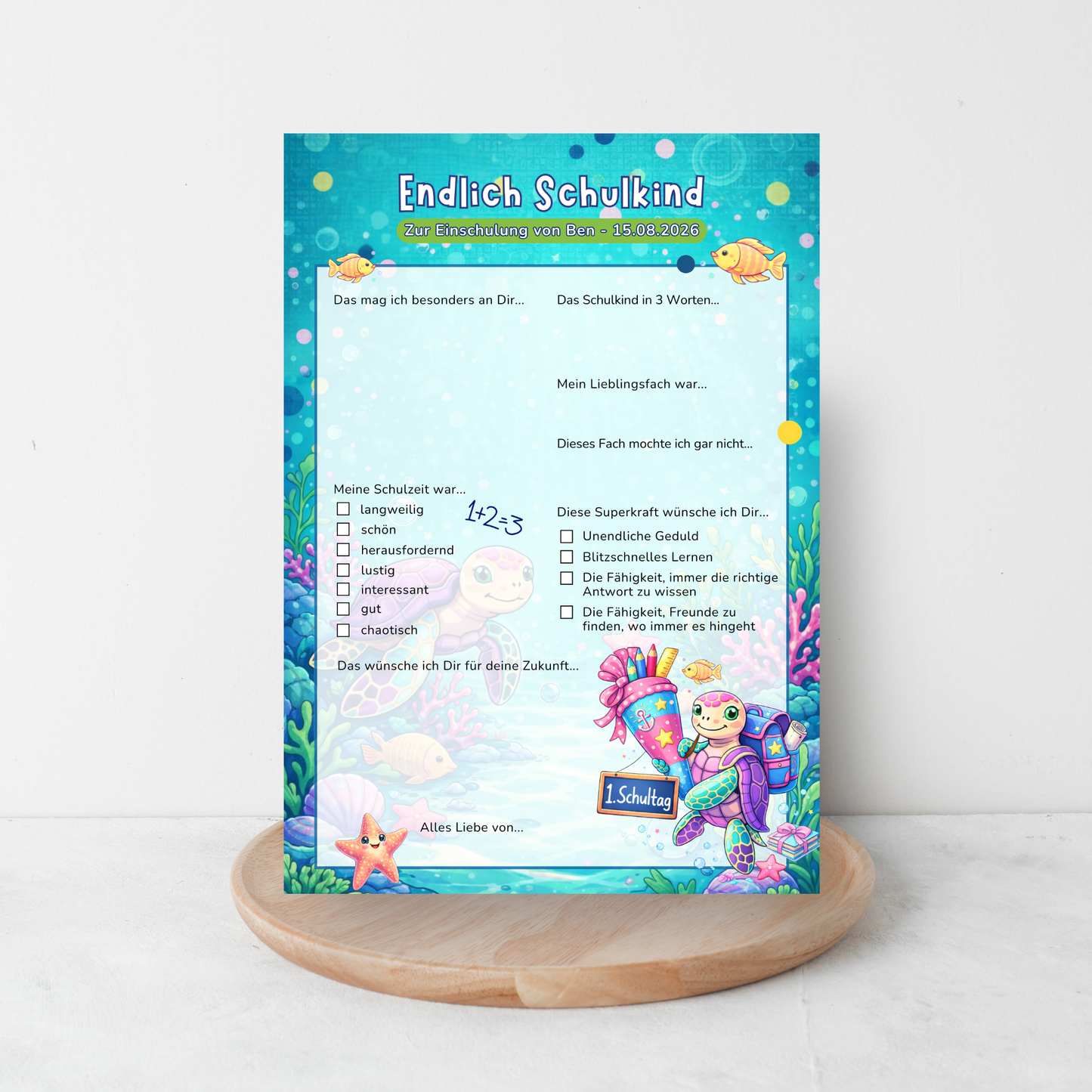 Gästebuchkarten zur Einschulung im Unterwasser-Design – personalisiert mit Name & Datum - MundS Design Shop