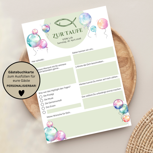 Personalisierte Gästebuchkarten zur Taufe | Mit Name & Taufdatum | Erinnerungskarten für die Tauffeier | Individuelle Deko und Geschenkidee - MundS Design Shop