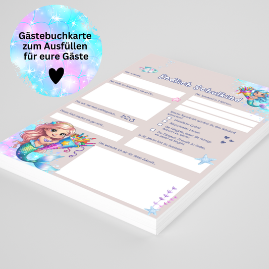 Gästebuchkarte Einschulung • Schulkind Erinnerungen • Ausfüllkarten für Gäste • Einschulung Mädchen • DIN A5 • 200g/300g Papier - MundS Design Shop